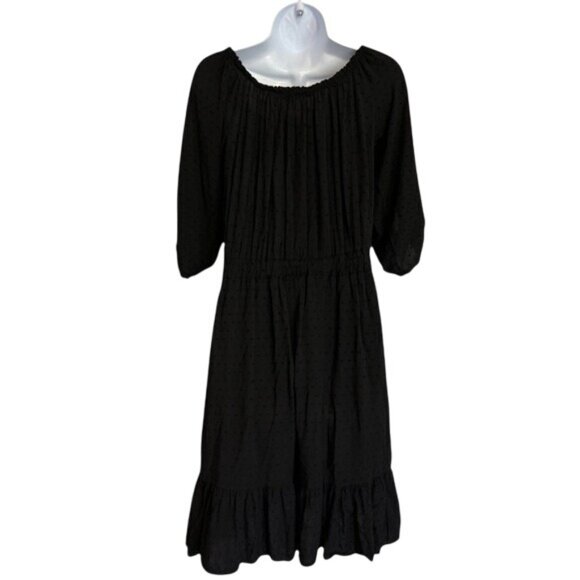 Alice Rinaldi Clip Dot Dress Black 1/2 Sleeve Ruched Made in Italy Size 2 - Picture 2 of 12